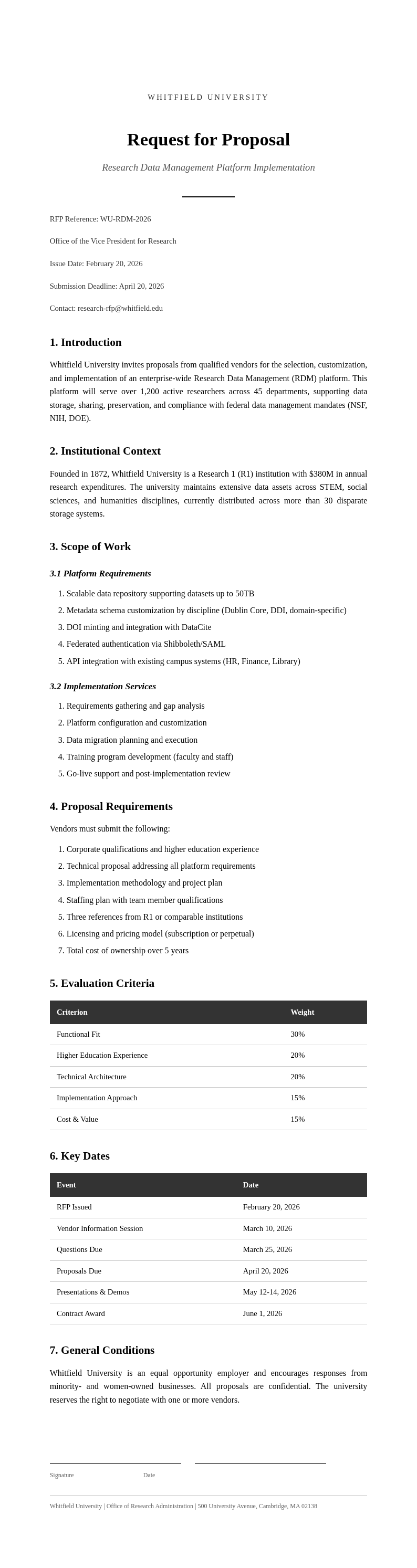 Academic Request for Proposal